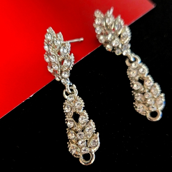 Silver Tone Rhnistones Drop Earrings - Picture 10 of 13